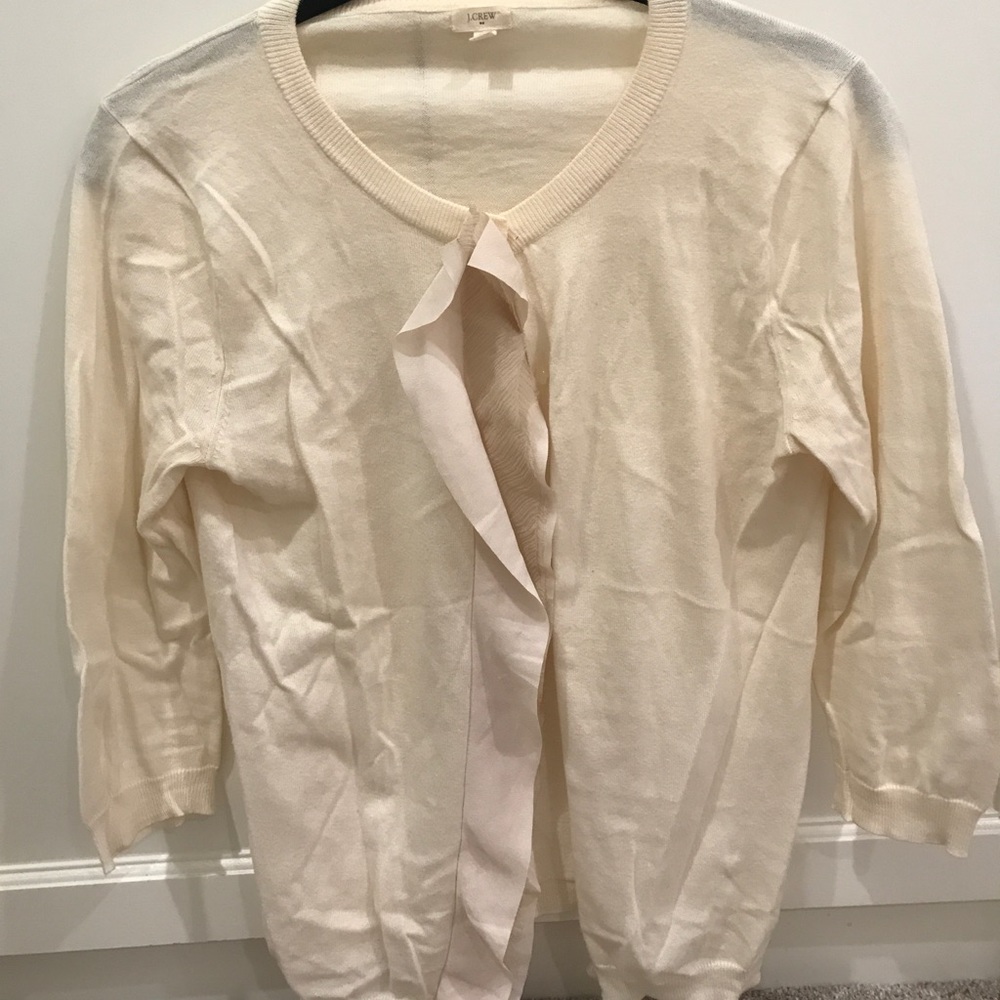 Cream J. Crew Cardigan with Ruffle Detail